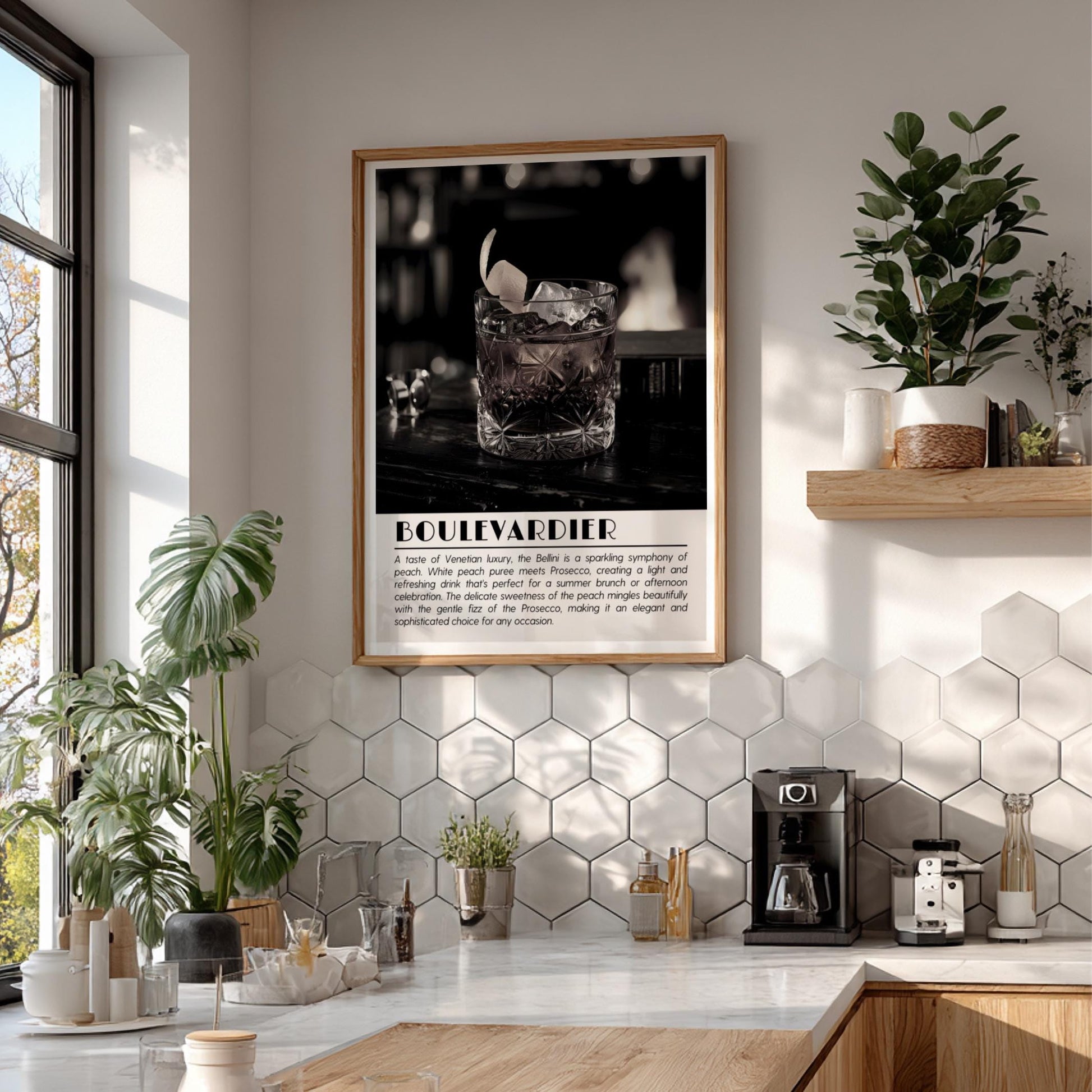 Boulevardier Black & White Poster | Minimalist Cocktail Wall Art | Modern Bar Decor | Classic Drink Print | Kitchen Wall Art