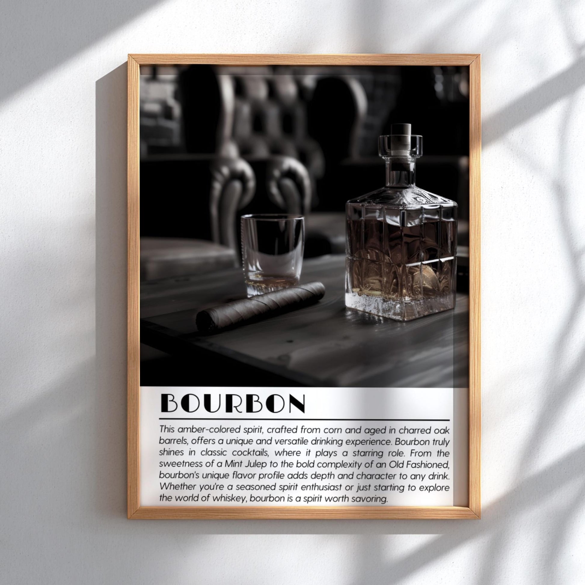 Bourbon Black & White Poster | Minimalist Whiskey Wall Art | Modern Bar Decor | Classic Drink Print | Kitchen Wall Art
