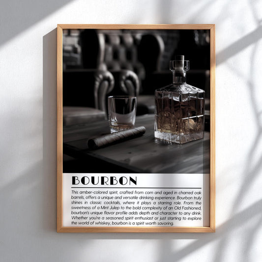Bourbon Black & White Poster | Minimalist Whiskey Wall Art | Modern Bar Decor | Classic Drink Print | Kitchen Wall Art