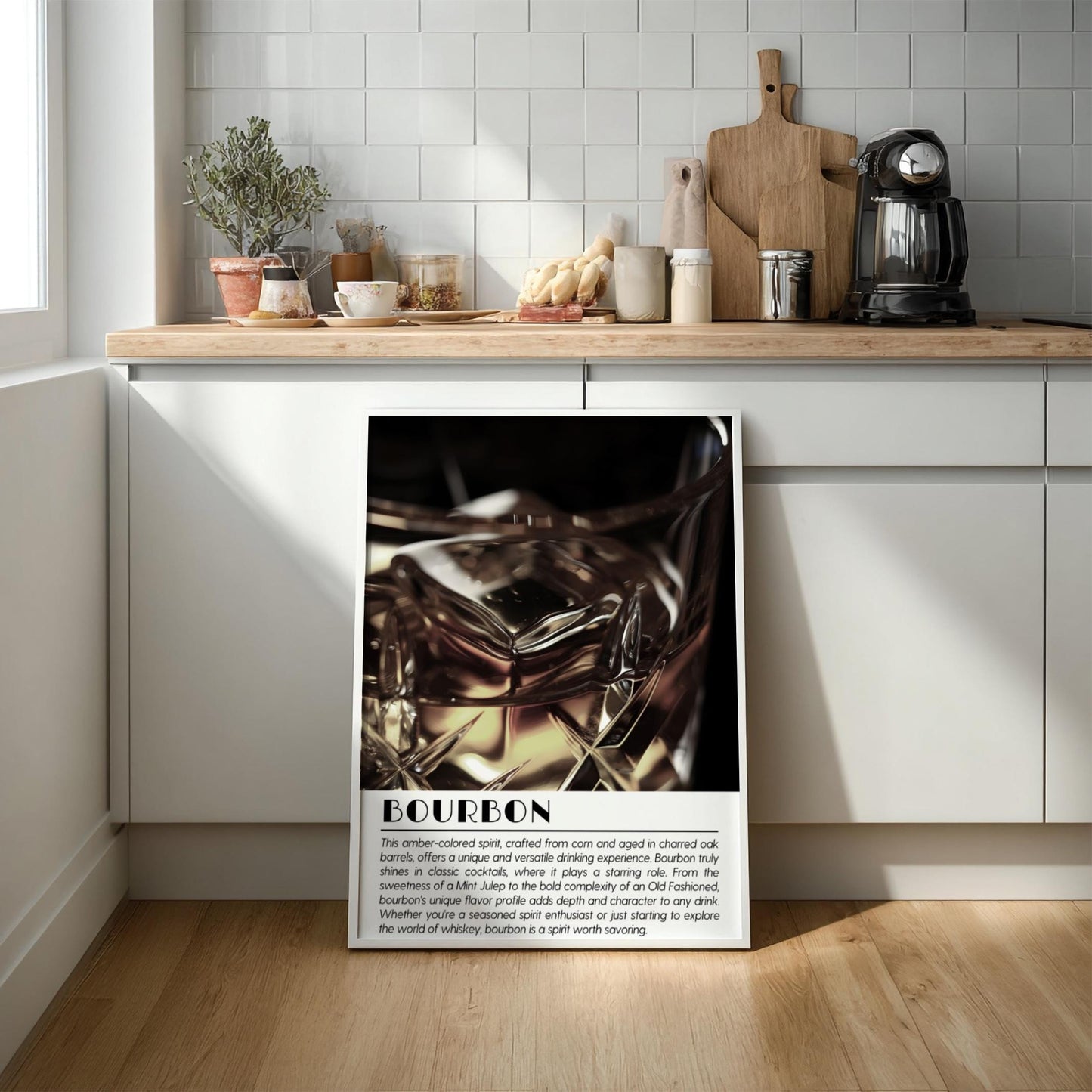 Bourbon Black & White Poster | Minimalist Whiskey Wall Art | Modern Bar Decor | Classic Drink Print | Kitchen Wall Art