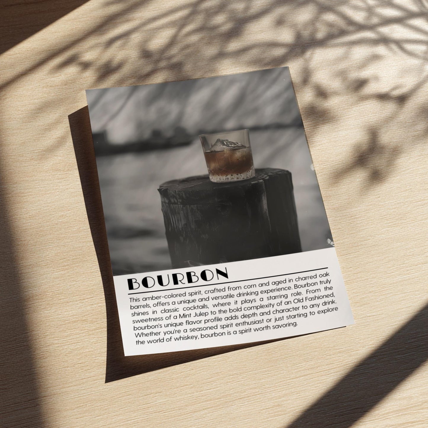 Bourbon Black & White Poster | Minimalist Whiskey Wall Art | Modern Bar Decor | Classic Drink Print | Kitchen Wall Art