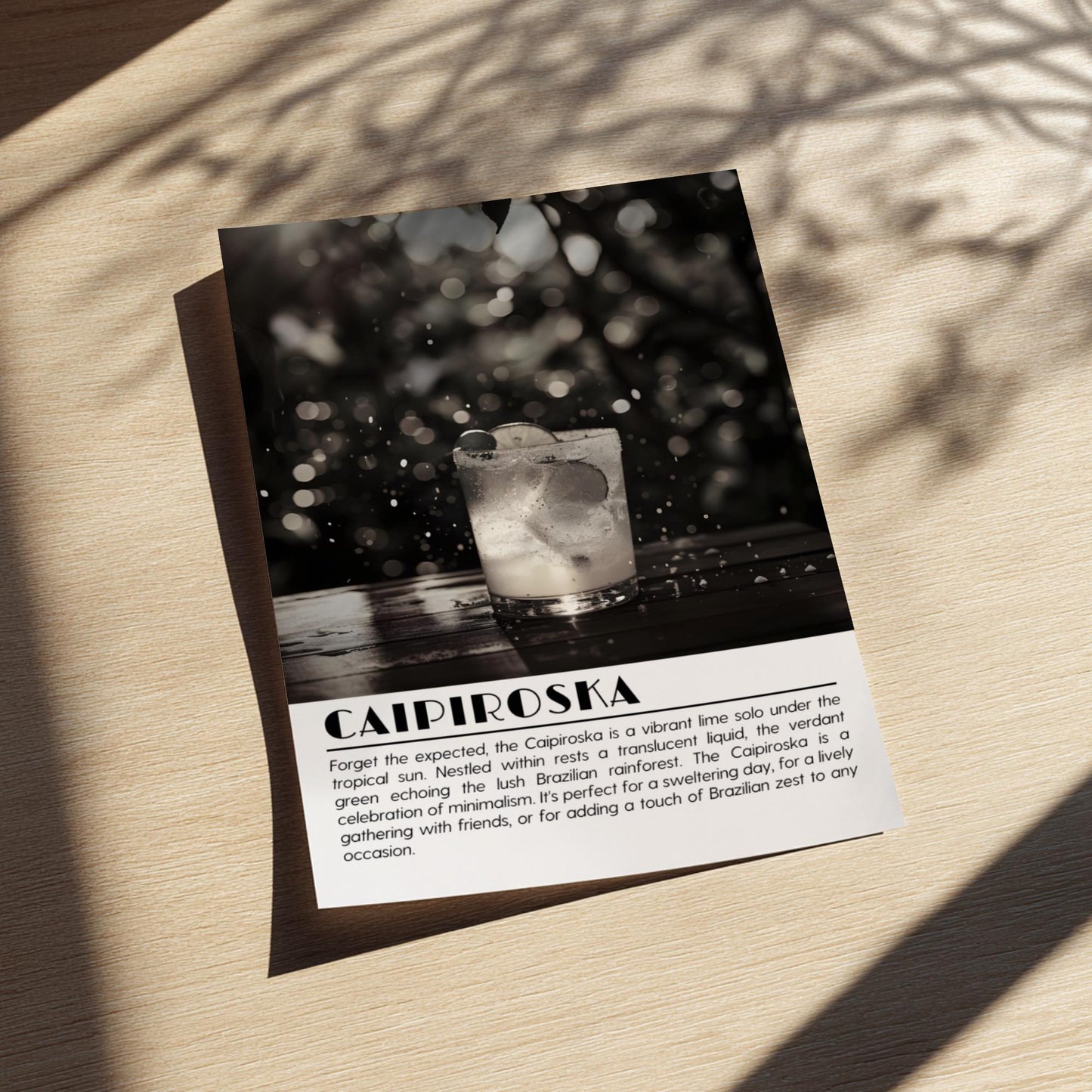Caipiroska Black & White Poster | Minimalist Cocktail Wall Art | Modern Bar Decor | Classic Drink Print | Kitchen Wall Art