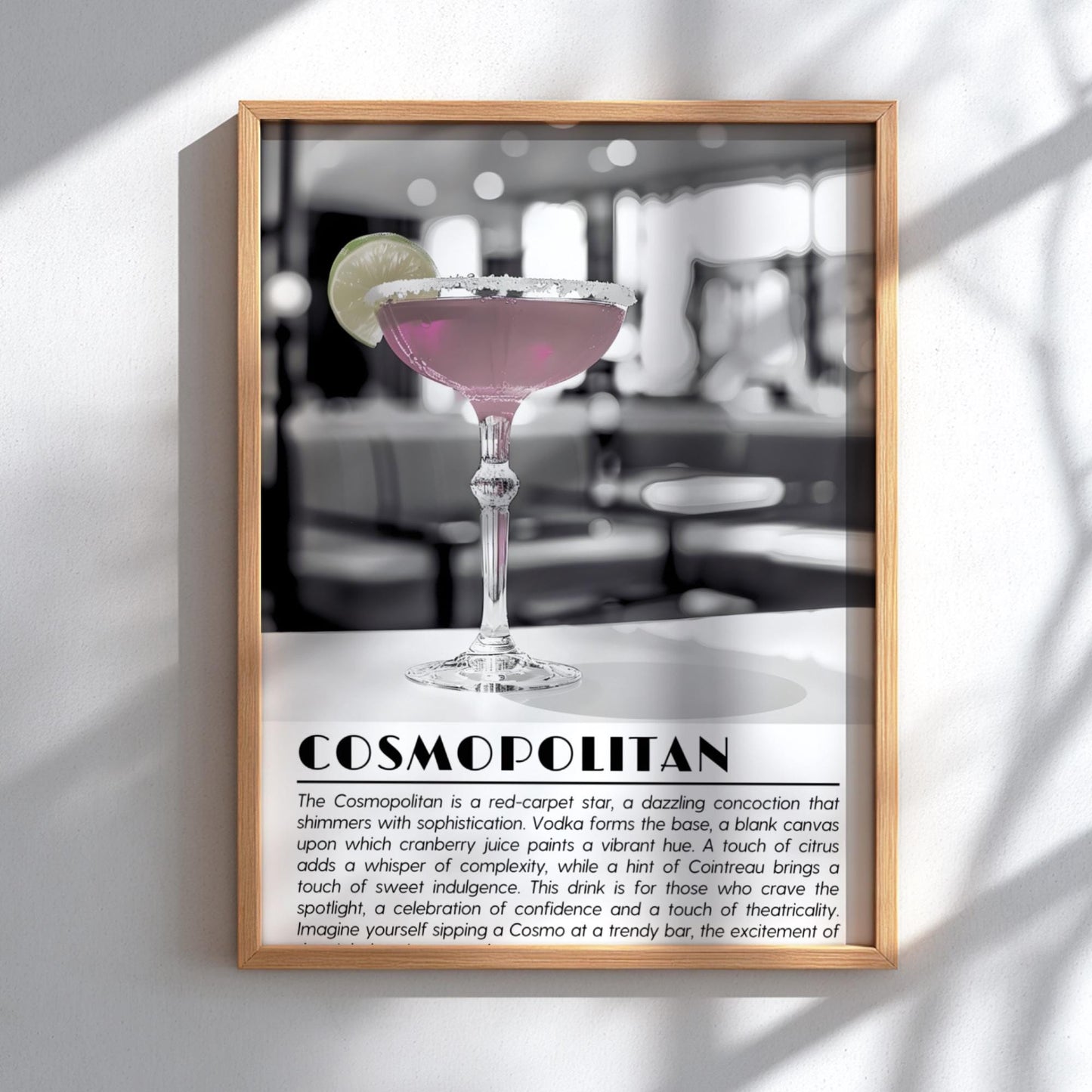 Cosmopolitan Black & White Poster | Minimalist Cocktail Wall Art | Modern Bar Decor | Classic Drink Print | Kitchen Wall Art