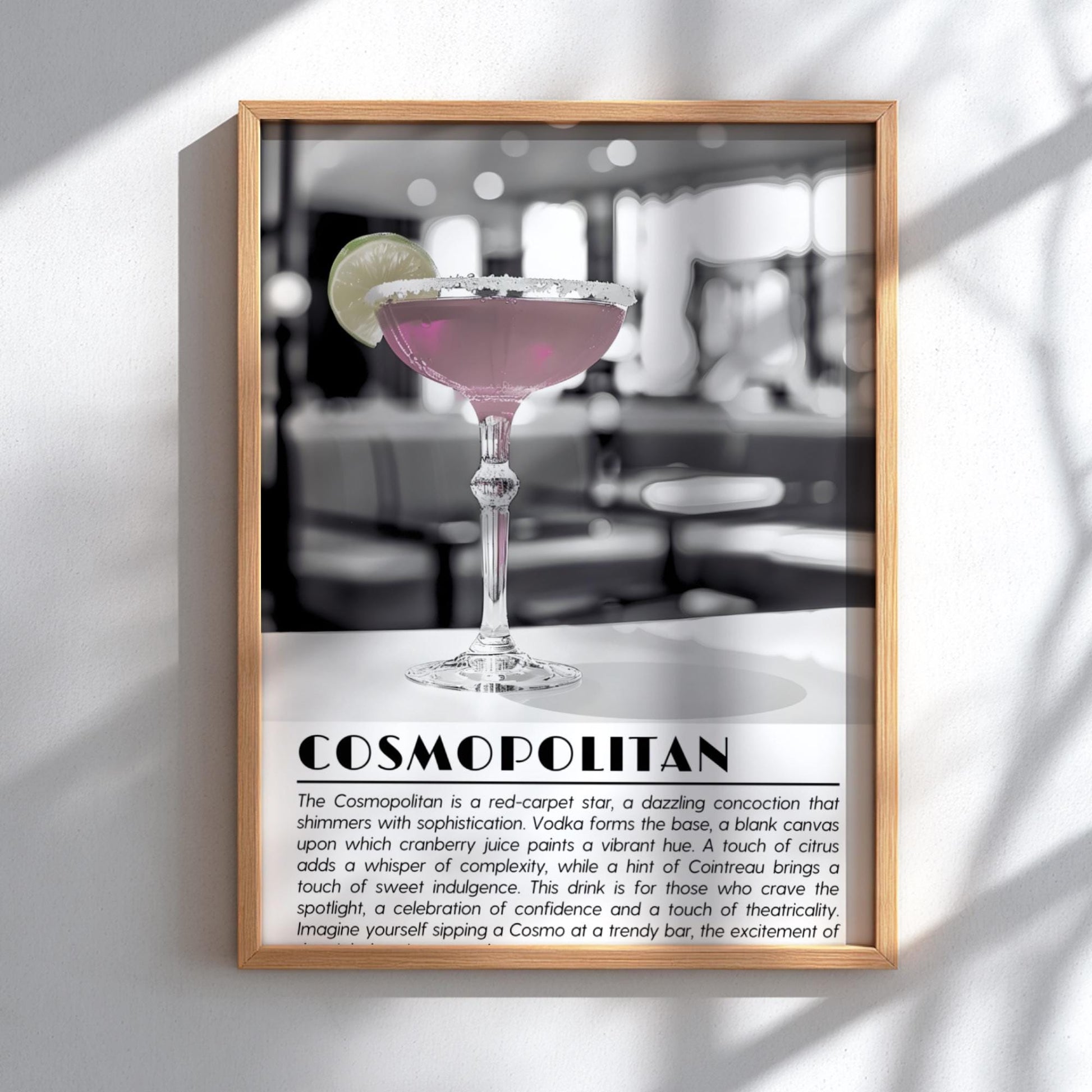 Cosmopolitan Black & White Poster | Minimalist Cocktail Wall Art | Modern Bar Decor | Classic Drink Print | Kitchen Wall Art
