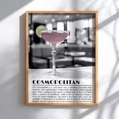 Cosmopolitan Black & White Poster | Minimalist Cocktail Wall Art | Modern Bar Decor | Classic Drink Print | Kitchen Wall Art