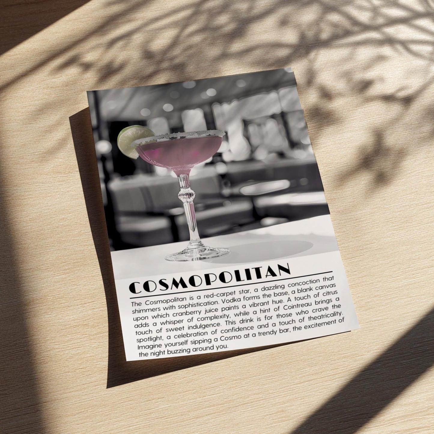Cosmopolitan Black & White Poster | Minimalist Cocktail Wall Art | Modern Bar Decor | Classic Drink Print | Kitchen Wall Art