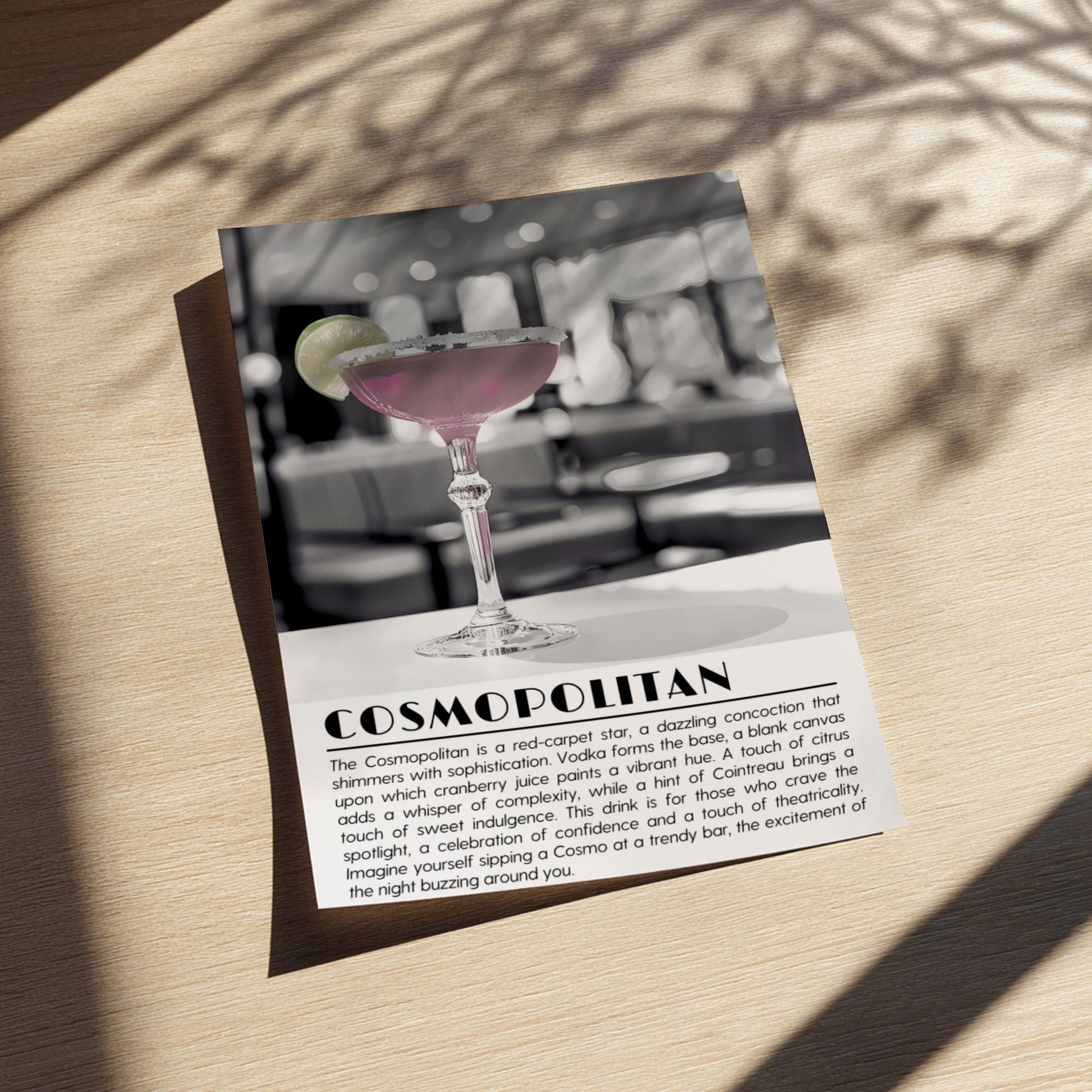 Cosmopolitan Black & White Poster | Minimalist Cocktail Wall Art | Modern Bar Decor | Classic Drink Print | Kitchen Wall Art