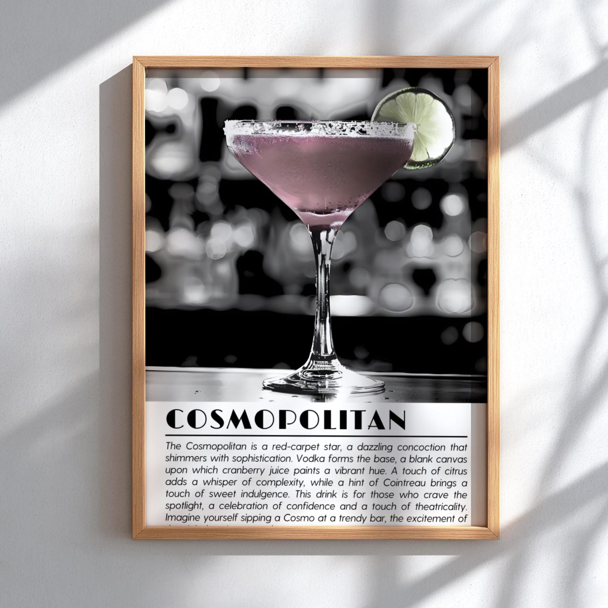 Cosmopolitan Black & White Art Print | Minimal Drink Illustration Poster | Modern Bar Wall Decor | Elegant Cocktail Design