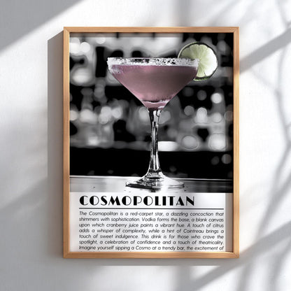 Cosmopolitan Black & White Art Print | Minimal Drink Illustration Poster | Modern Bar Wall Decor | Elegant Cocktail Design