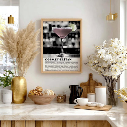Cosmopolitan Black & White Art Print | Minimal Drink Illustration Poster | Modern Bar Wall Decor | Elegant Cocktail Design