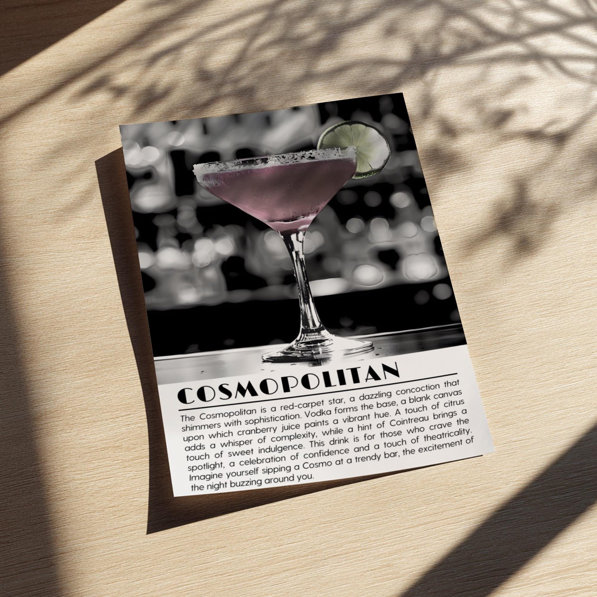 Cosmopolitan Black & White Art Print | Minimal Drink Illustration Poster | Modern Bar Wall Decor | Elegant Cocktail Design