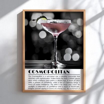 Cosmopolitan Black & White Poster | Bold Cocktail Wall Art Print | Modern Bar Decor | Stylish Drink Illustration | Kitchen Art