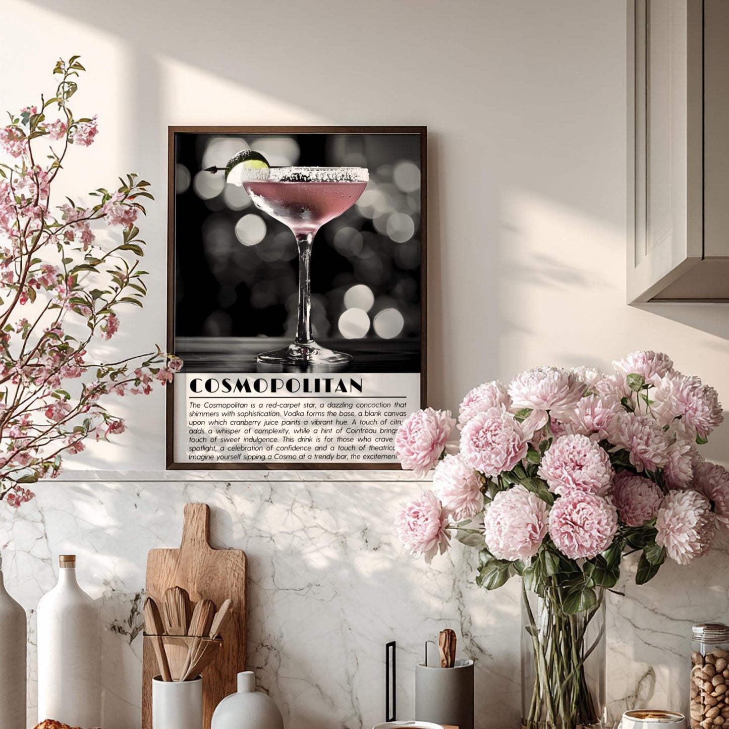 Cosmopolitan Black & White Poster | Bold Cocktail Wall Art Print | Modern Bar Decor | Stylish Drink Illustration | Kitchen Art