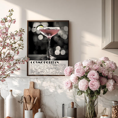 Cosmopolitan Black & White Poster | Bold Cocktail Wall Art Print | Modern Bar Decor | Stylish Drink Illustration | Kitchen Art