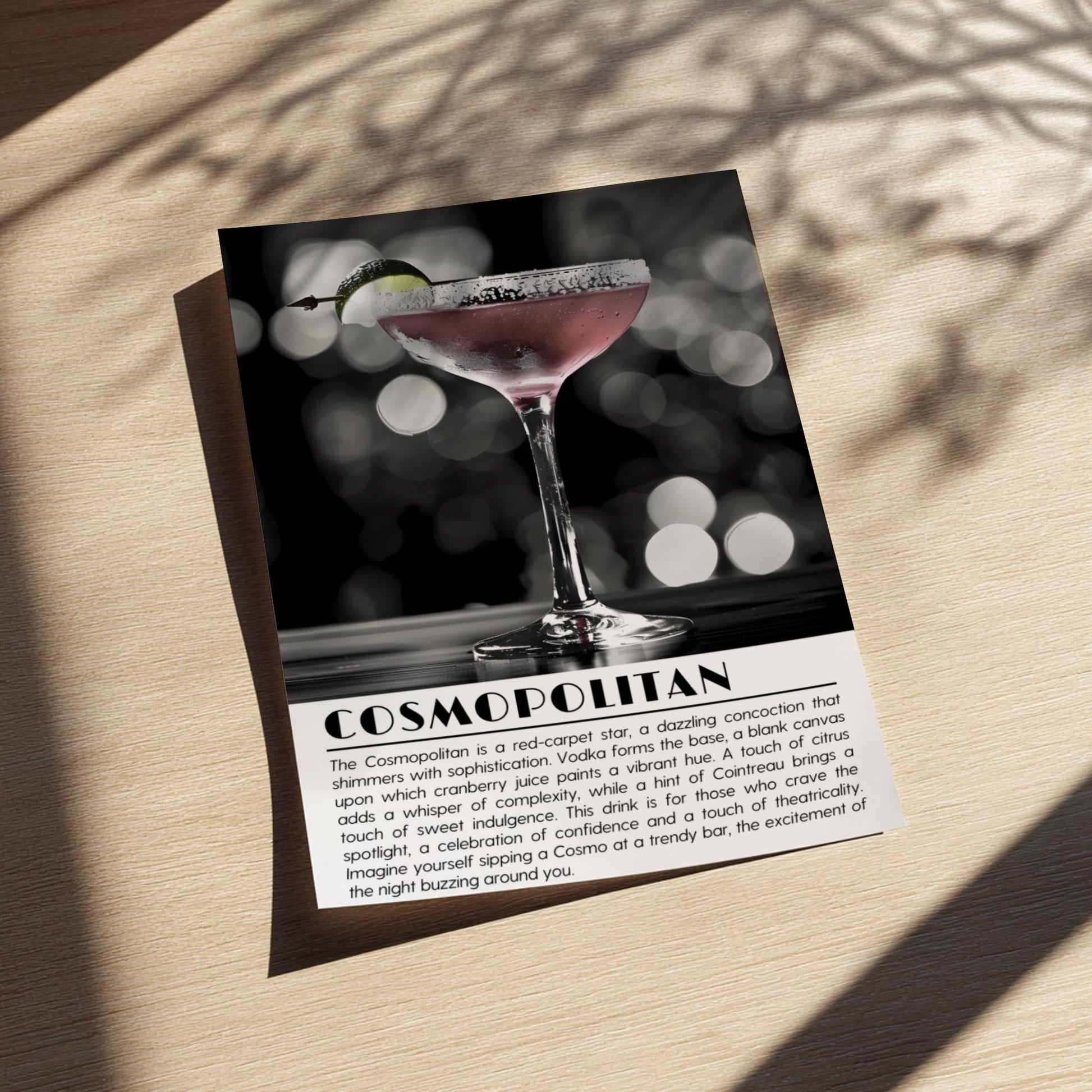 Cosmopolitan Black & White Poster | Bold Cocktail Wall Art Print | Modern Bar Decor | Stylish Drink Illustration | Kitchen Art