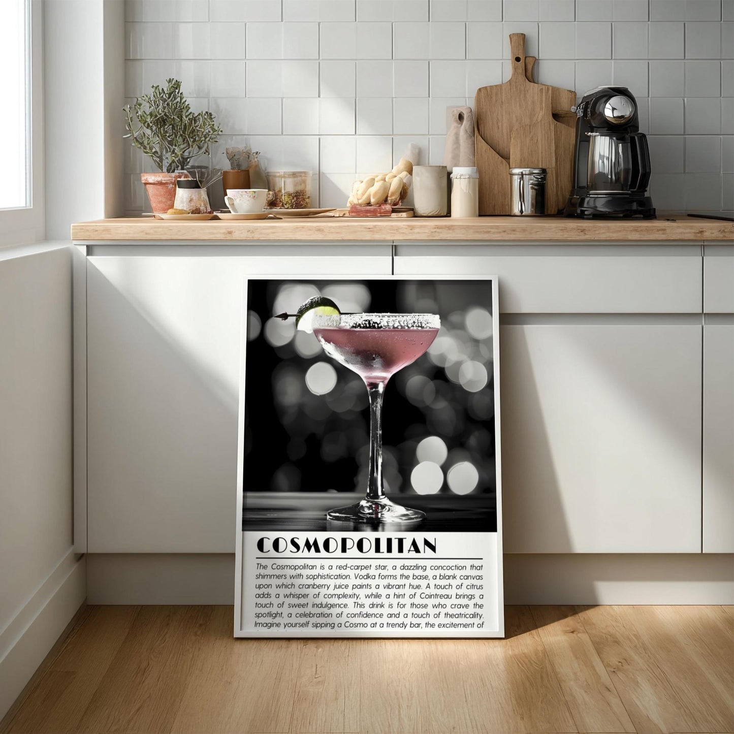 Cosmopolitan Black & White Poster | Bold Cocktail Wall Art Print | Modern Bar Decor | Stylish Drink Illustration | Kitchen Art