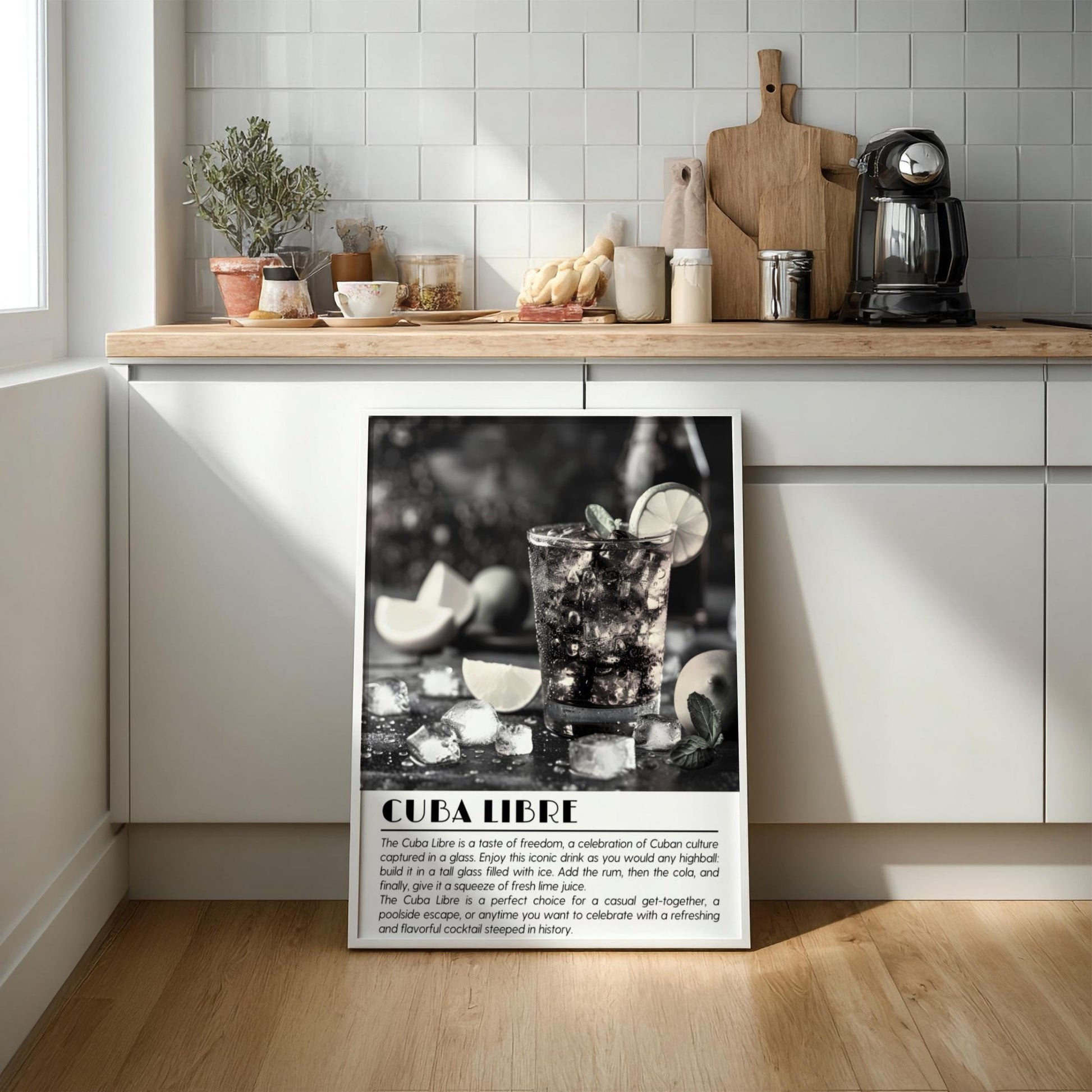 Cuba Libre Black & White Poster | Minimalist Cocktail Wall Art | Modern Bar Decor | Classic Drink Print | Kitchen Wall Art