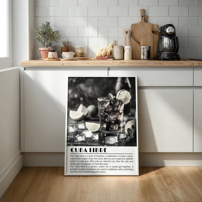 Cuba Libre Black & White Poster | Minimalist Cocktail Wall Art | Modern Bar Decor | Classic Drink Print | Kitchen Wall Art