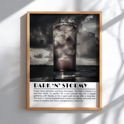 Dark N Stormy Black & White Poster | Minimalist Cocktail Wall Art | Modern Bar Decor | Classic Drink Print | Kitchen Wall Art