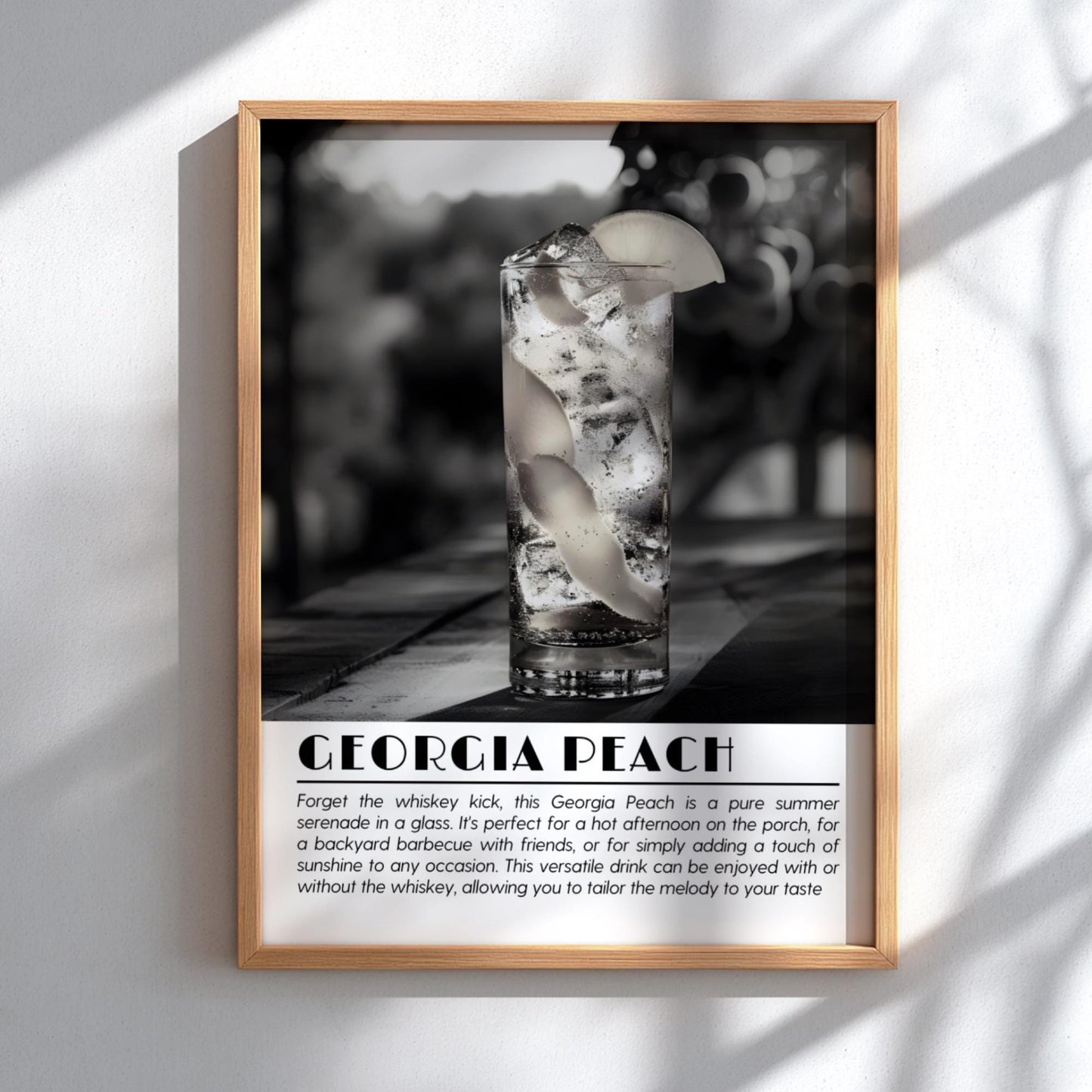 Georgia Peach Black & White Poster | Minimalist Cocktail Wall Art | Modern Bar Decor | Fruity Drink Print | Kitchen Wall Art