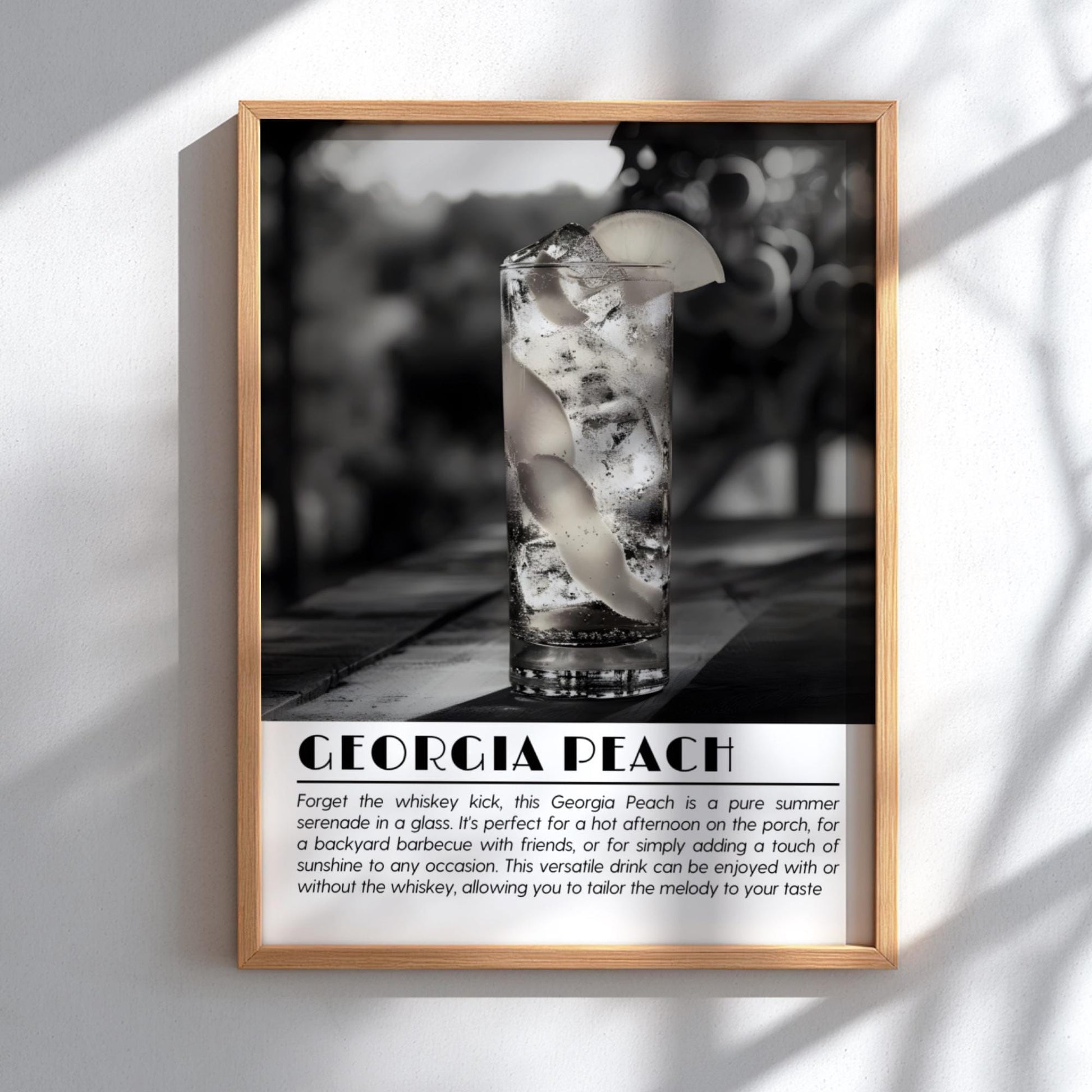 Georgia Peach Black & White Poster | Minimalist Cocktail Wall Art | Modern Bar Decor | Fruity Drink Print | Kitchen Wall Art