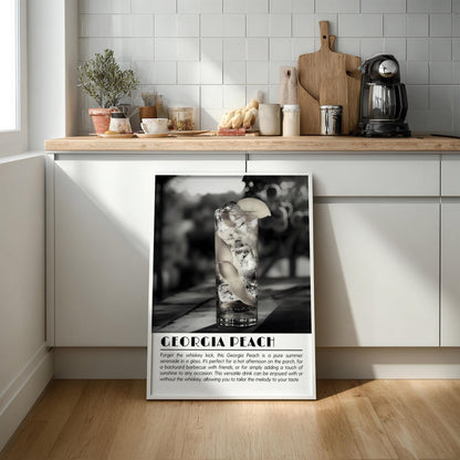 Georgia Peach Black & White Poster | Minimalist Cocktail Wall Art | Modern Bar Decor | Fruity Drink Print | Kitchen Wall Art