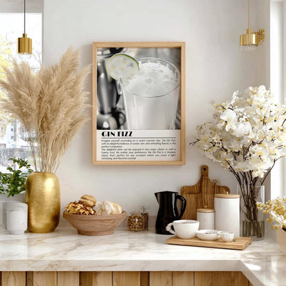 Gin Fizz Black & White Poster | Minimalist Cocktail Wall Art | Modern Bar Decor | Classic Drink Print | Kitchen Wall Art