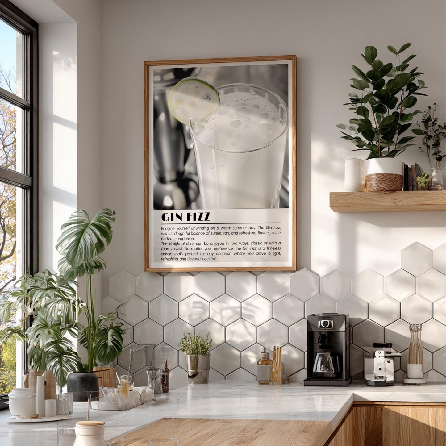 Gin Fizz Black & White Poster | Minimalist Cocktail Wall Art | Modern Bar Decor | Classic Drink Print | Kitchen Wall Art