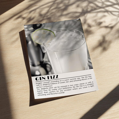Gin Fizz Black & White Poster | Minimalist Cocktail Wall Art | Modern Bar Decor | Classic Drink Print | Kitchen Wall Art