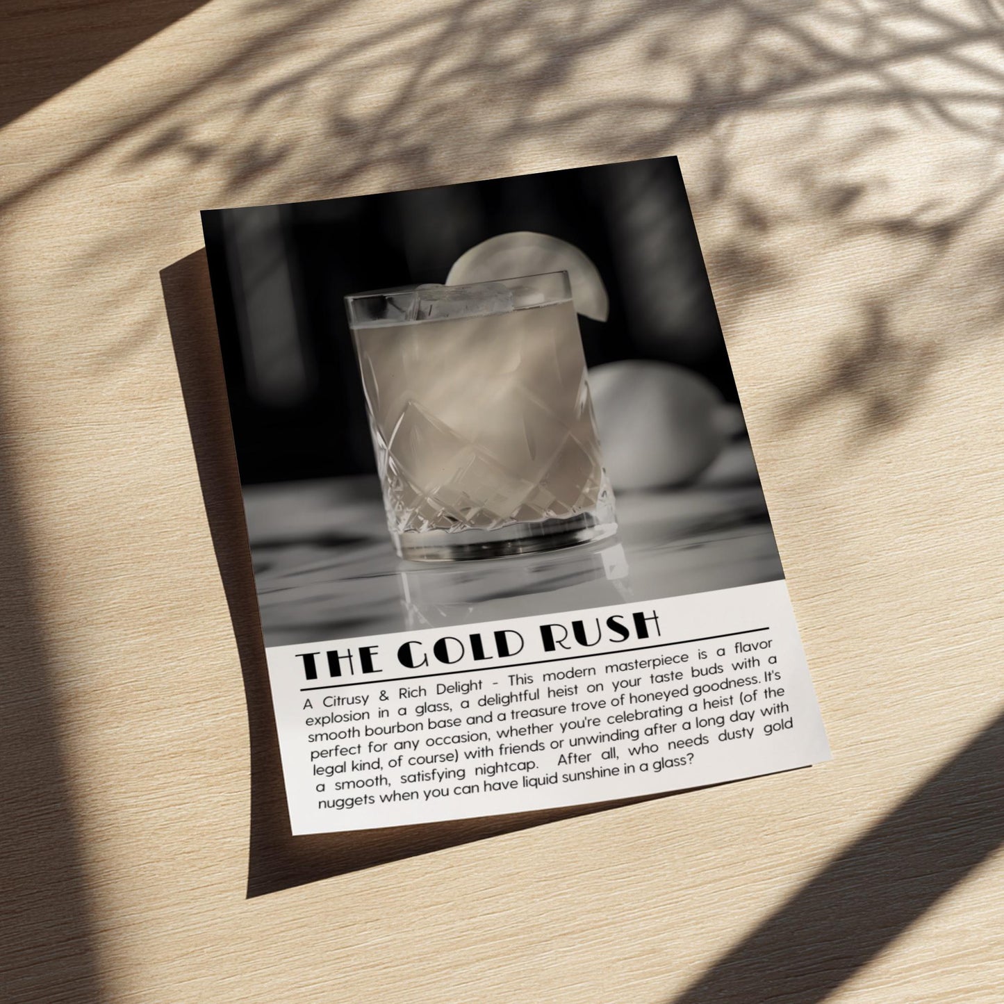 Gold Rush Black & White Poster | Minimalist Cocktail Wall Art | Modern Bar Decor | Classic Drink Print | Kitchen Wall Art