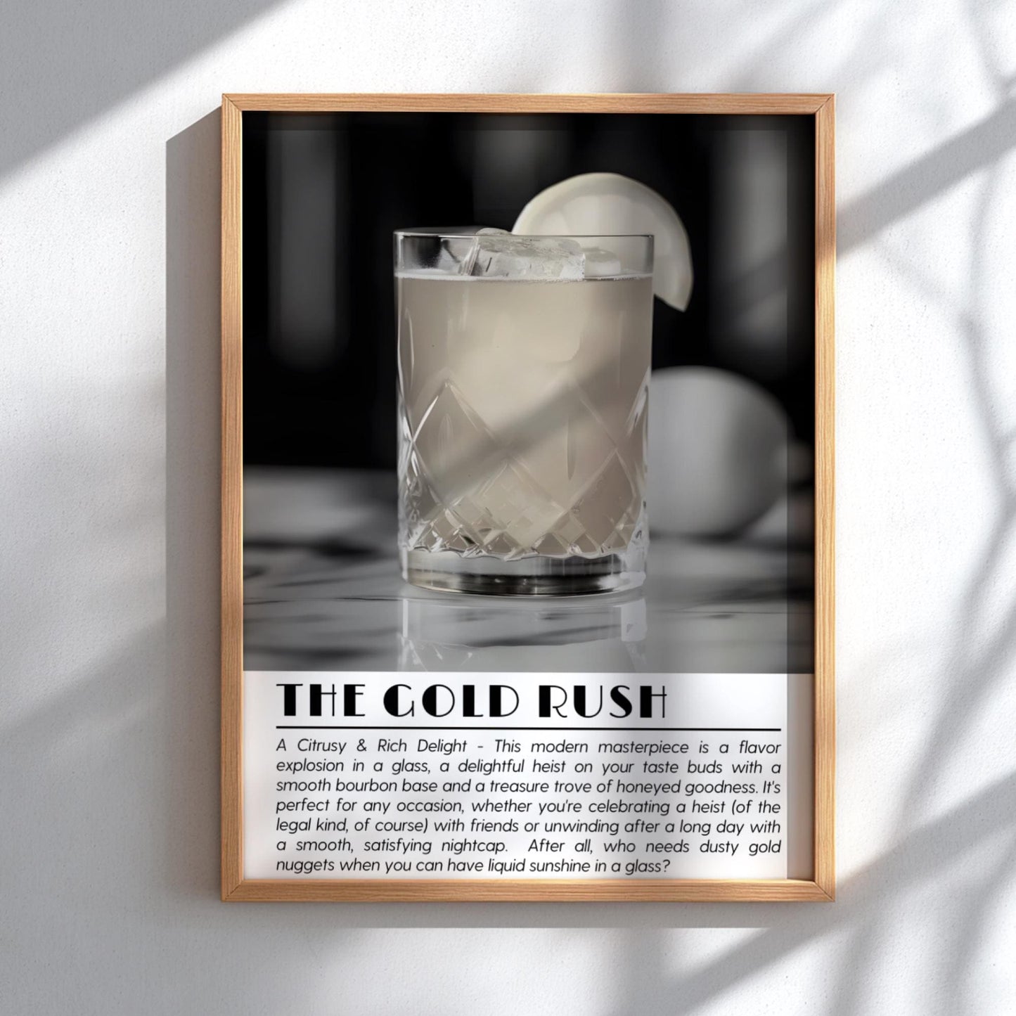 Gold Rush Black & White Poster | Minimalist Cocktail Wall Art | Modern Bar Decor | Classic Drink Print | Kitchen Wall Art