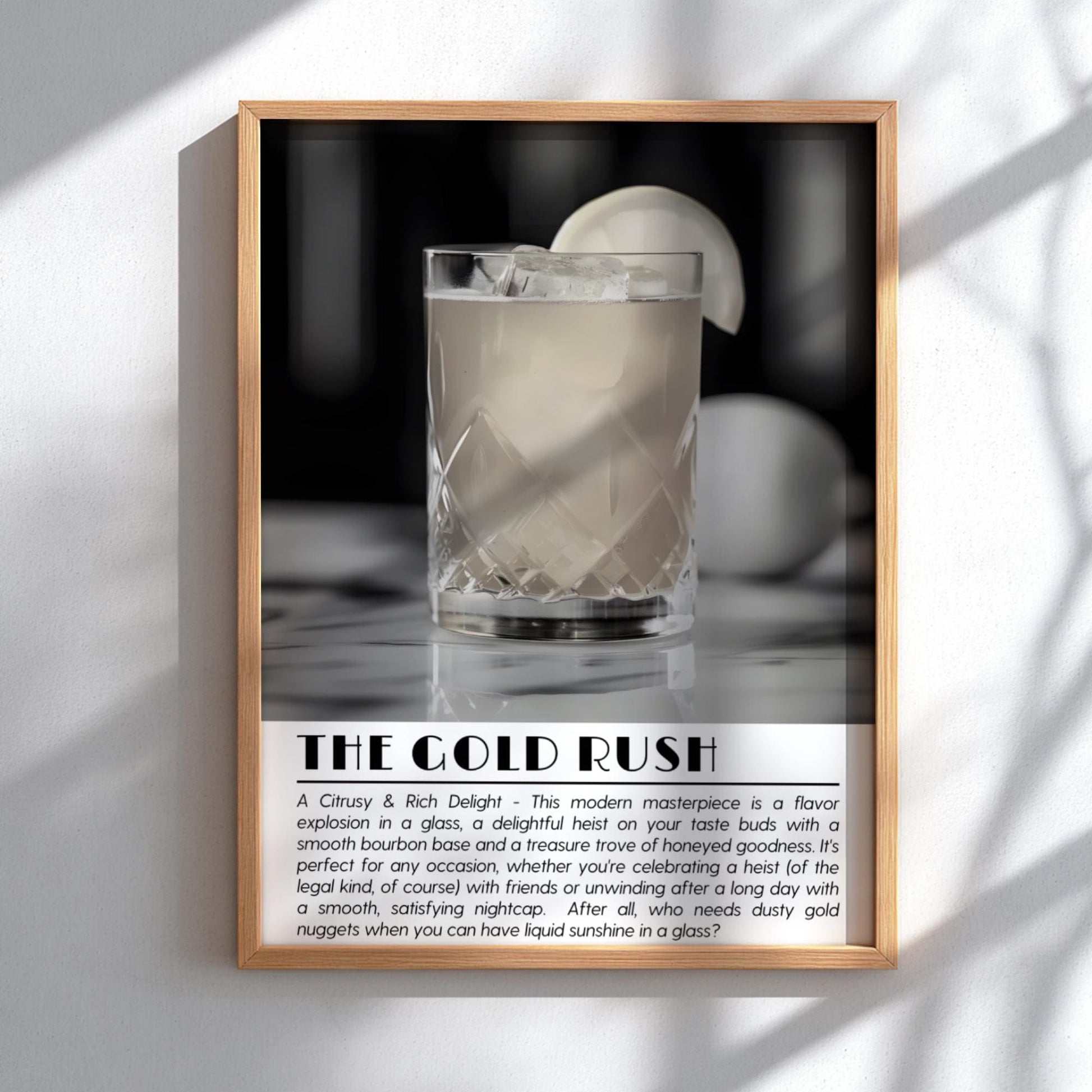 Gold Rush Black & White Poster | Minimalist Cocktail Wall Art | Modern Bar Decor | Classic Drink Print | Kitchen Wall Art