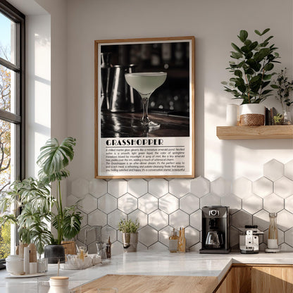 Grasshopper Black & White Poster | Minimalist Cocktail Wall Art | Modern Bar Decor | Classic Drink Print | Kitchen Wall Art