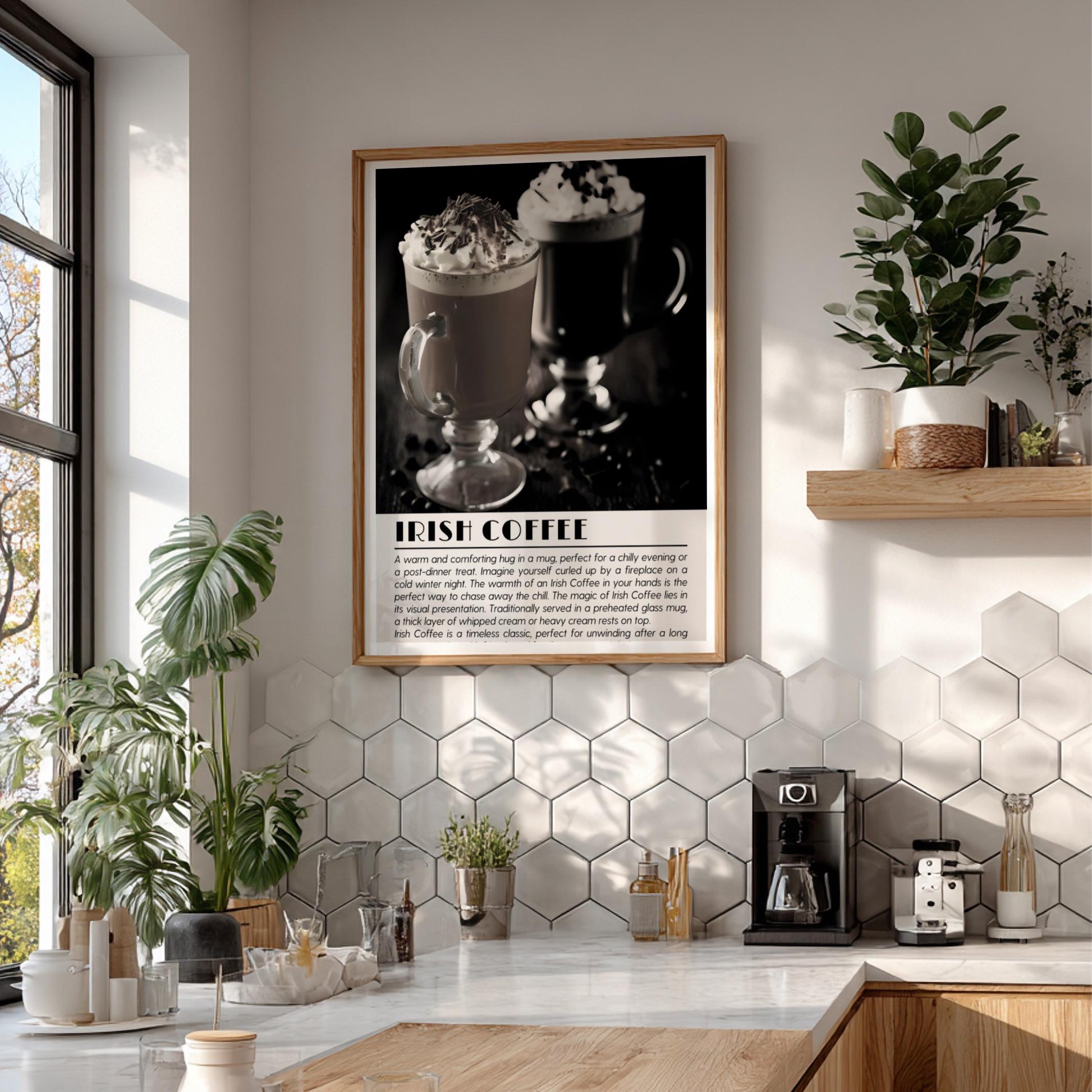 Irish Coffee Black & White Poster | Minimalist Cocktail Wall Art | Modern Bar Decor | Classic Drink Print | Kitchen Wall Art
