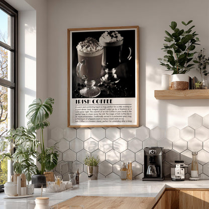 Irish Coffee Black & White Poster | Minimalist Cocktail Wall Art | Modern Bar Decor | Classic Drink Print | Kitchen Wall Art