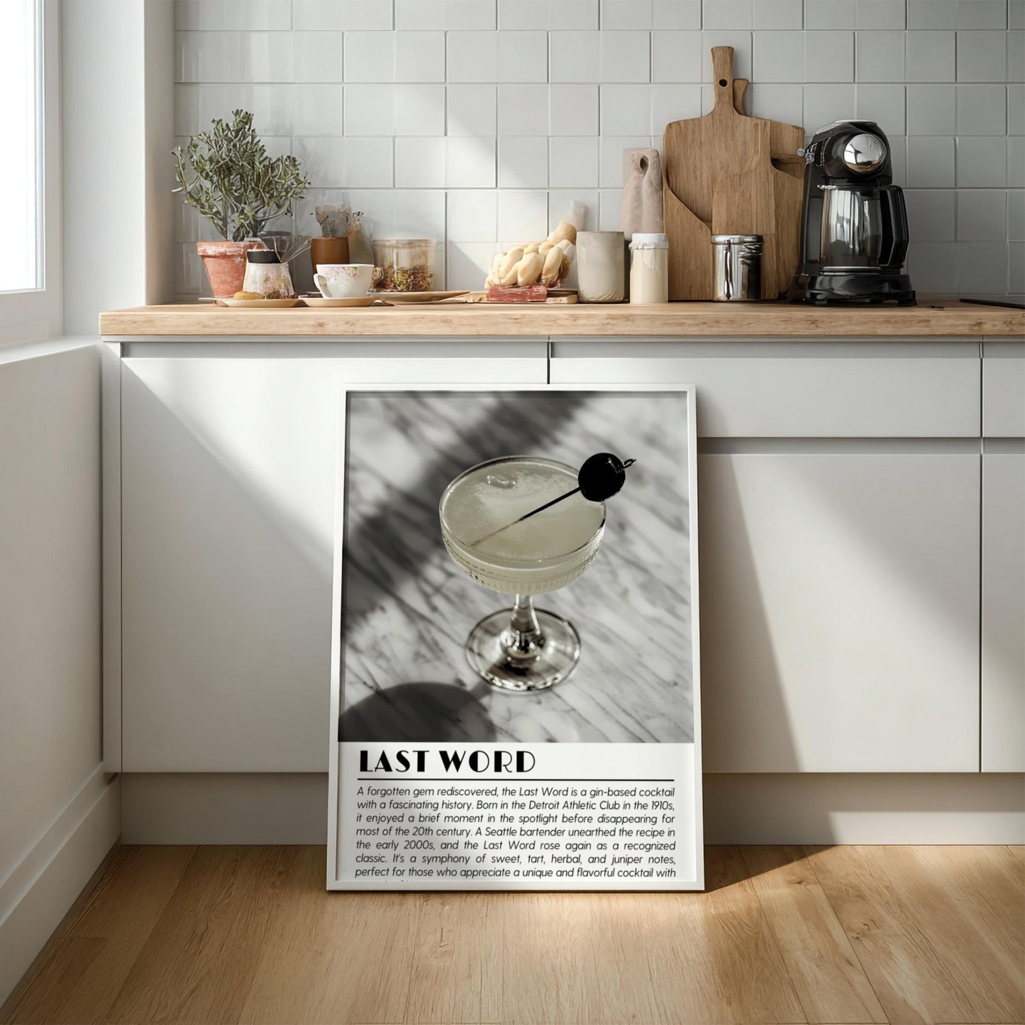 Last Word Black & White Poster | Minimalist Cocktail Art Print | Modern Bar Wall Decor | Elegant Drink Illustration | Kitchen Art