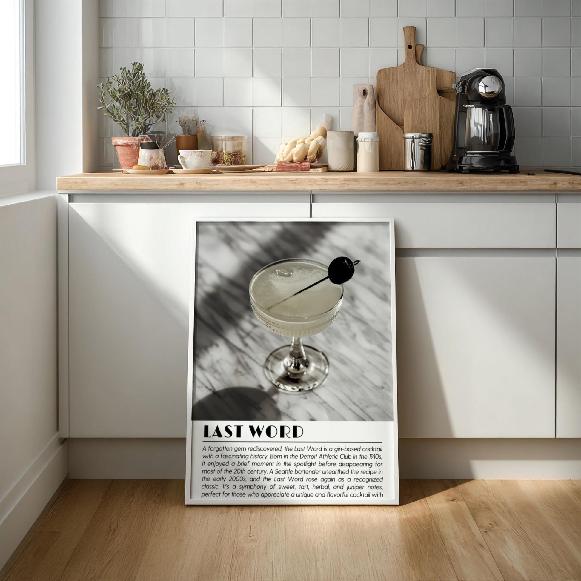 Last Word Black & White Poster | Minimalist Cocktail Art Print | Modern Bar Wall Decor | Elegant Drink Illustration | Kitchen Art