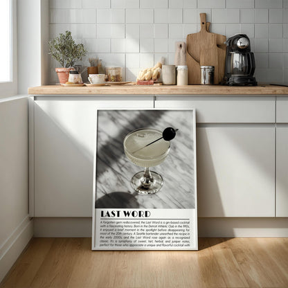 Last Word Black & White Poster | Minimalist Cocktail Art Print | Modern Bar Wall Decor | Elegant Drink Illustration | Kitchen Art