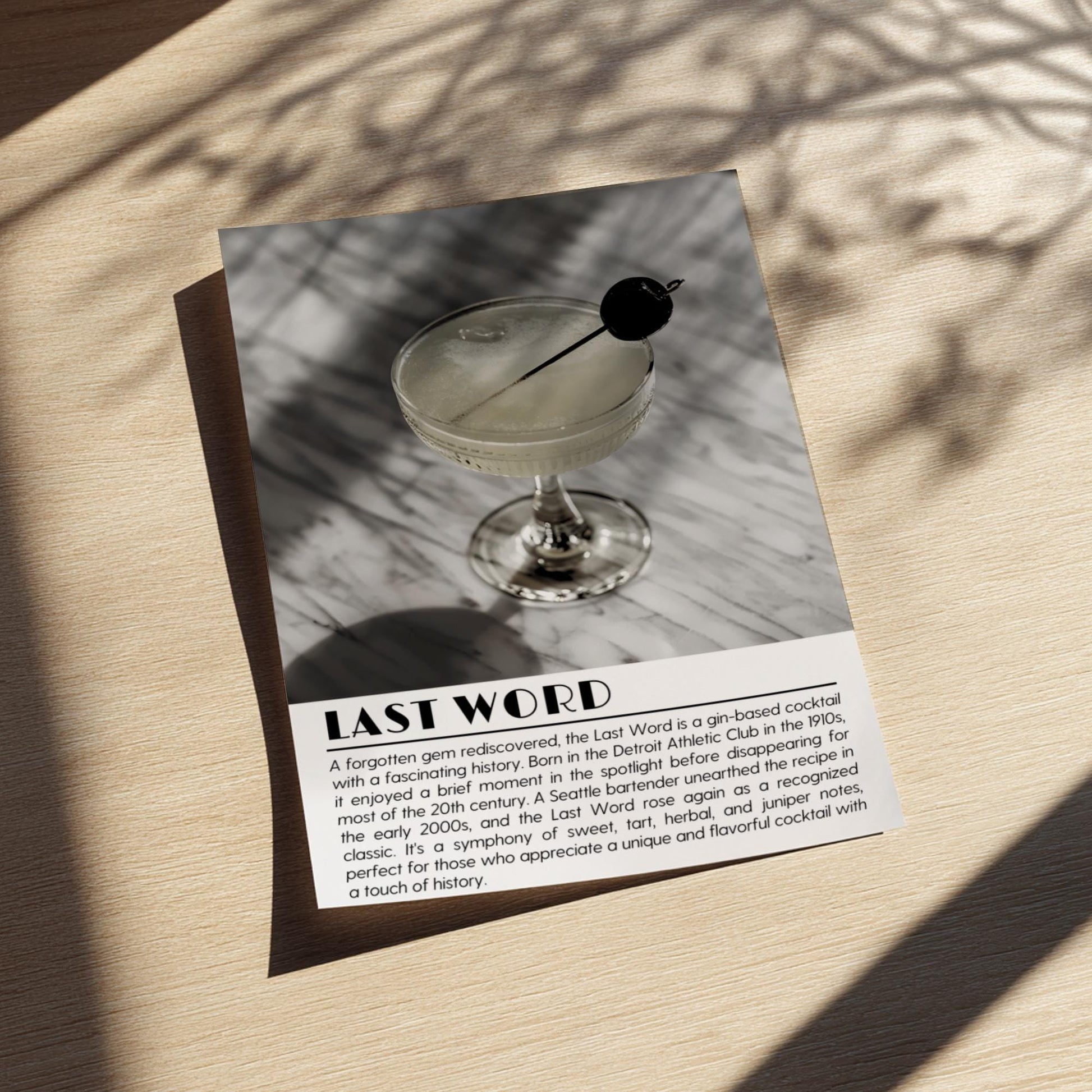 Last Word Black & White Poster | Minimalist Cocktail Art Print | Modern Bar Wall Decor | Elegant Drink Illustration | Kitchen Art