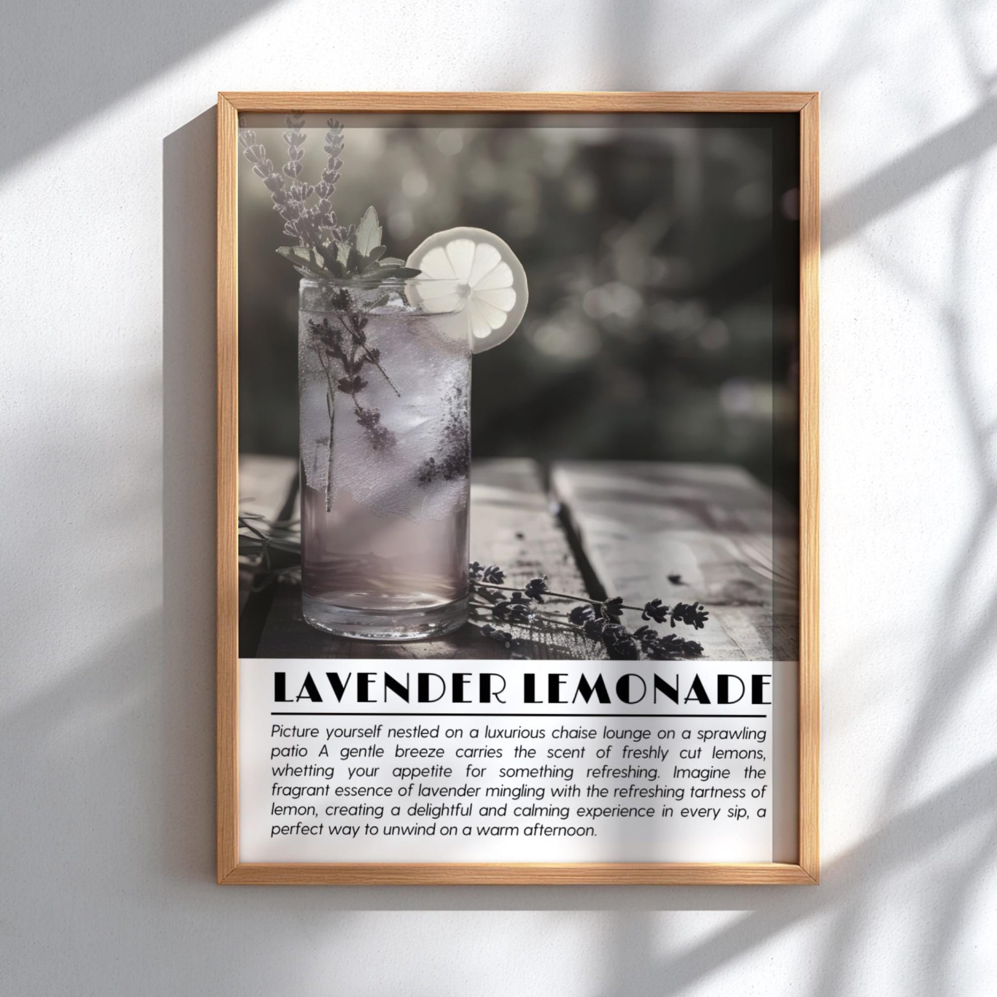 Lavender Lemonade Black & White Poster | Minimalist Drink Wall Art | Modern Kitchen Decor | Elegant Cocktail Print | Kitchen Art