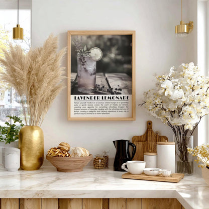 Lavender Lemonade Black & White Poster | Minimalist Drink Wall Art | Modern Kitchen Decor | Elegant Cocktail Print | Kitchen Art