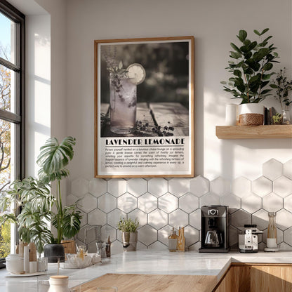 Lavender Lemonade Black & White Poster | Minimalist Drink Wall Art | Modern Kitchen Decor | Elegant Cocktail Print | Kitchen Art