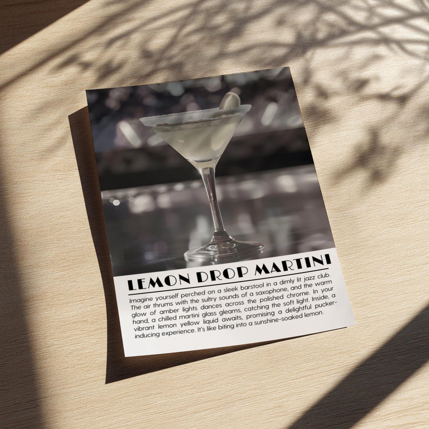 Lemon Drop Martini Black & White Poster | Minimalist Cocktail Wall Art | Modern Bar Decor | Classic Drink Print | Kitchen Wall Art
