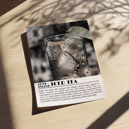 Long Island 5x7 Black & White Poster | Minimalist Cocktail Wall Art | Modern Bar Decor | Classic Drink Print | Kitchen Art
