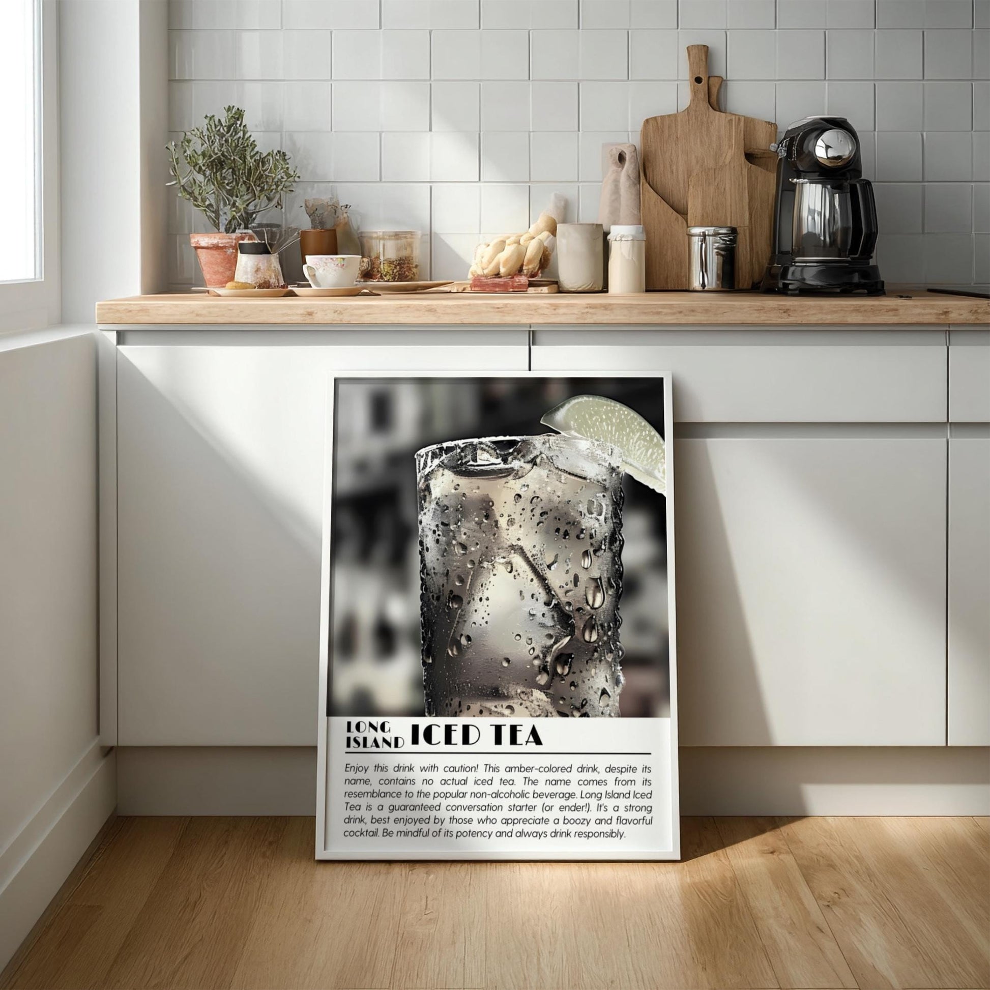 Long Island 5x7 Black & White Poster | Minimalist Cocktail Wall Art | Modern Bar Decor | Classic Drink Print | Kitchen Art