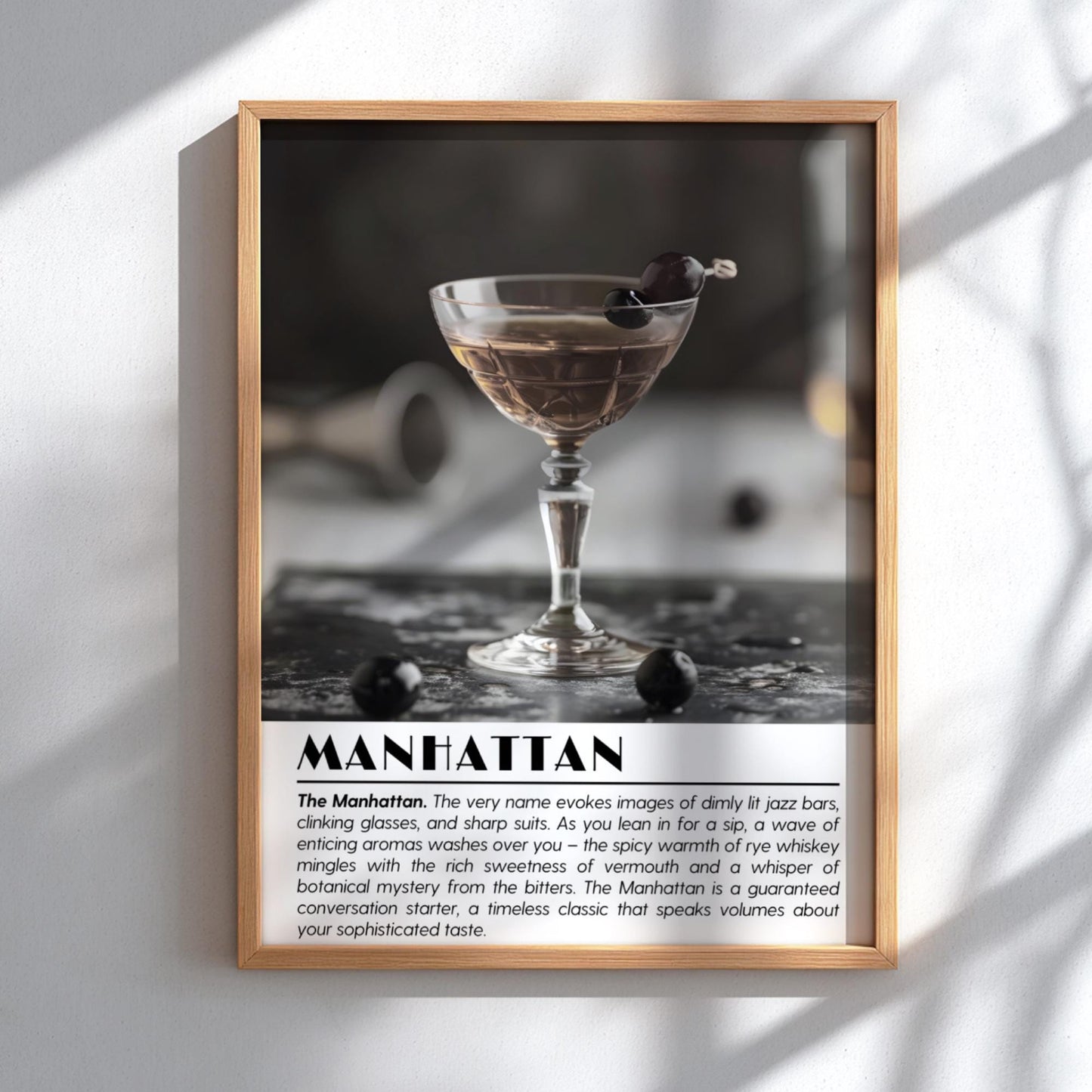Manhattan Black & White Poster | Minimalist Cocktail Wall Art | Modern Bar Decor | Classic Drink Print | Kitchen Wall Art