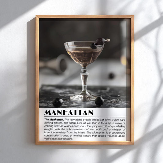 Manhattan Black & White Poster | Minimalist Cocktail Wall Art | Modern Bar Decor | Classic Drink Print | Kitchen Wall Art