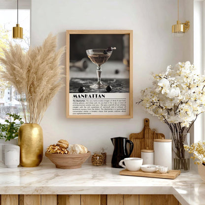 Manhattan Black & White Poster | Minimalist Cocktail Wall Art | Modern Bar Decor | Classic Drink Print | Kitchen Wall Art