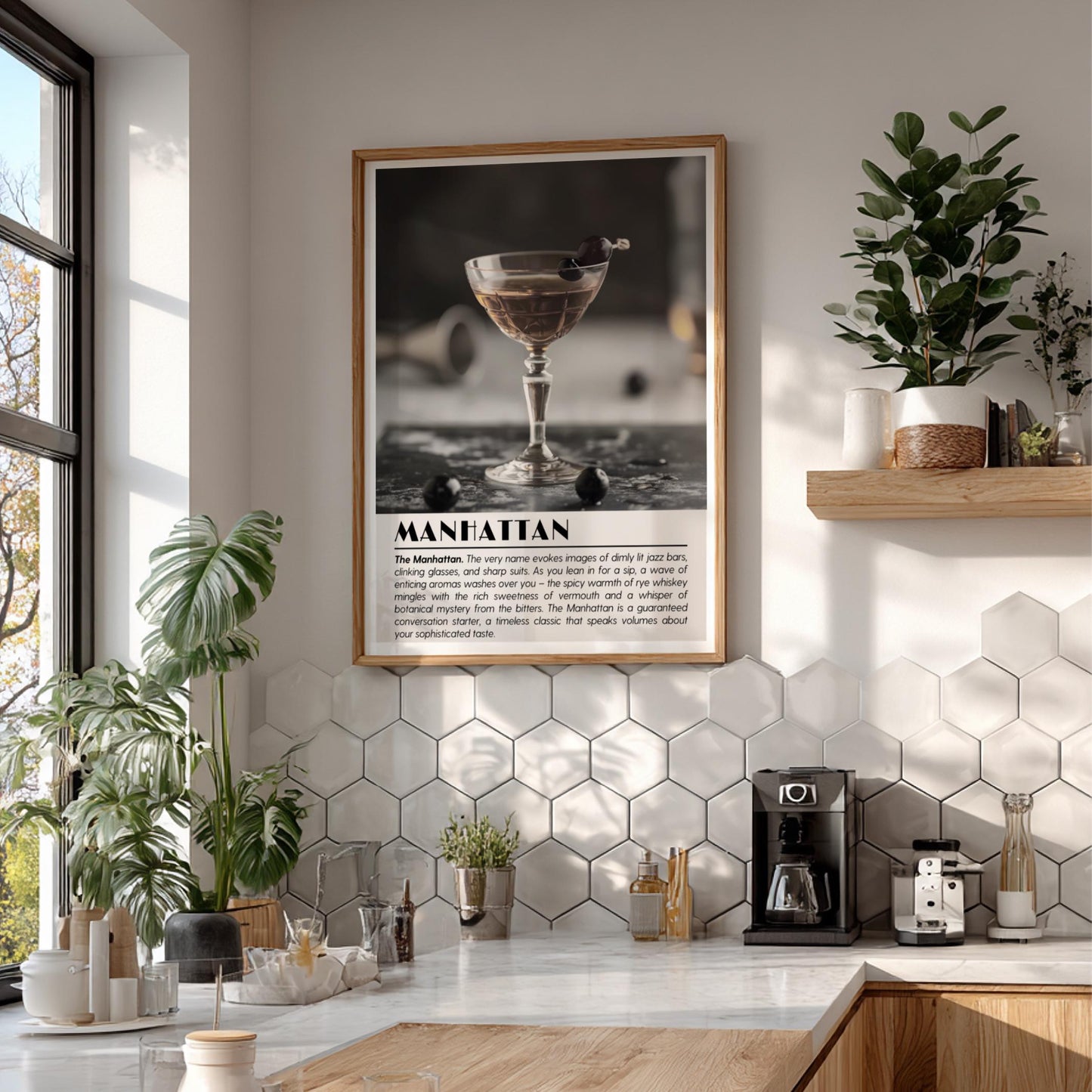 Manhattan Black & White Poster | Minimalist Cocktail Wall Art | Modern Bar Decor | Classic Drink Print | Kitchen Wall Art