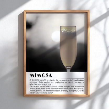 Mimosa Black & White Poster | Minimalist Cocktail Wall Art | Modern Bar Decor | Elegant Drink Print | Kitchen Wall Art